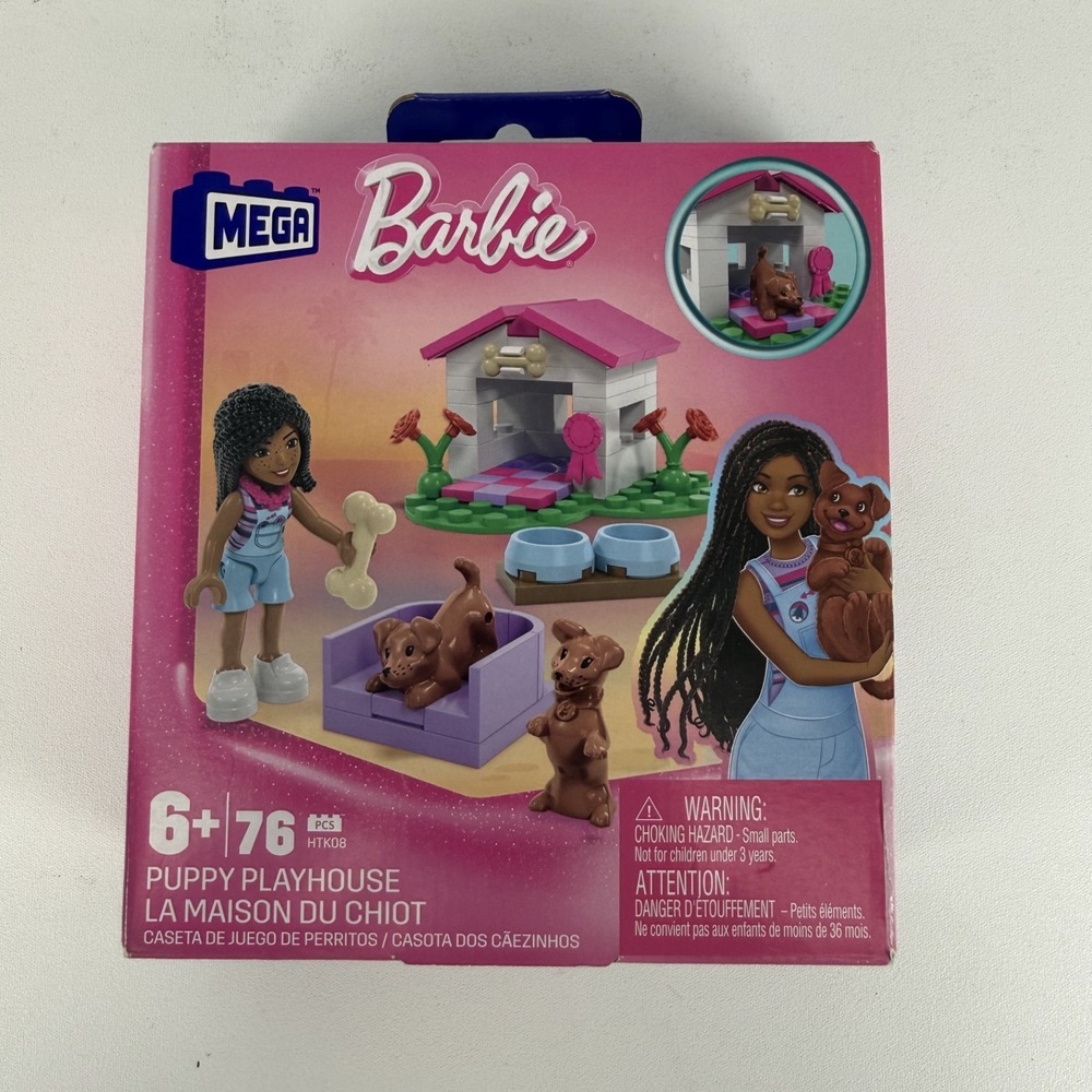 MEGA Barbie Puppy Playhouse 76 Pcs Building Set‎ Ages 6+ Mattel Sealed Box